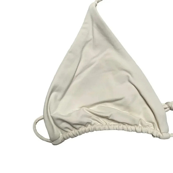 NWT Good American Tiny Ties Triangle Bikini Top Ivory 001 L Matte Swimwear - Picture 4 of 9